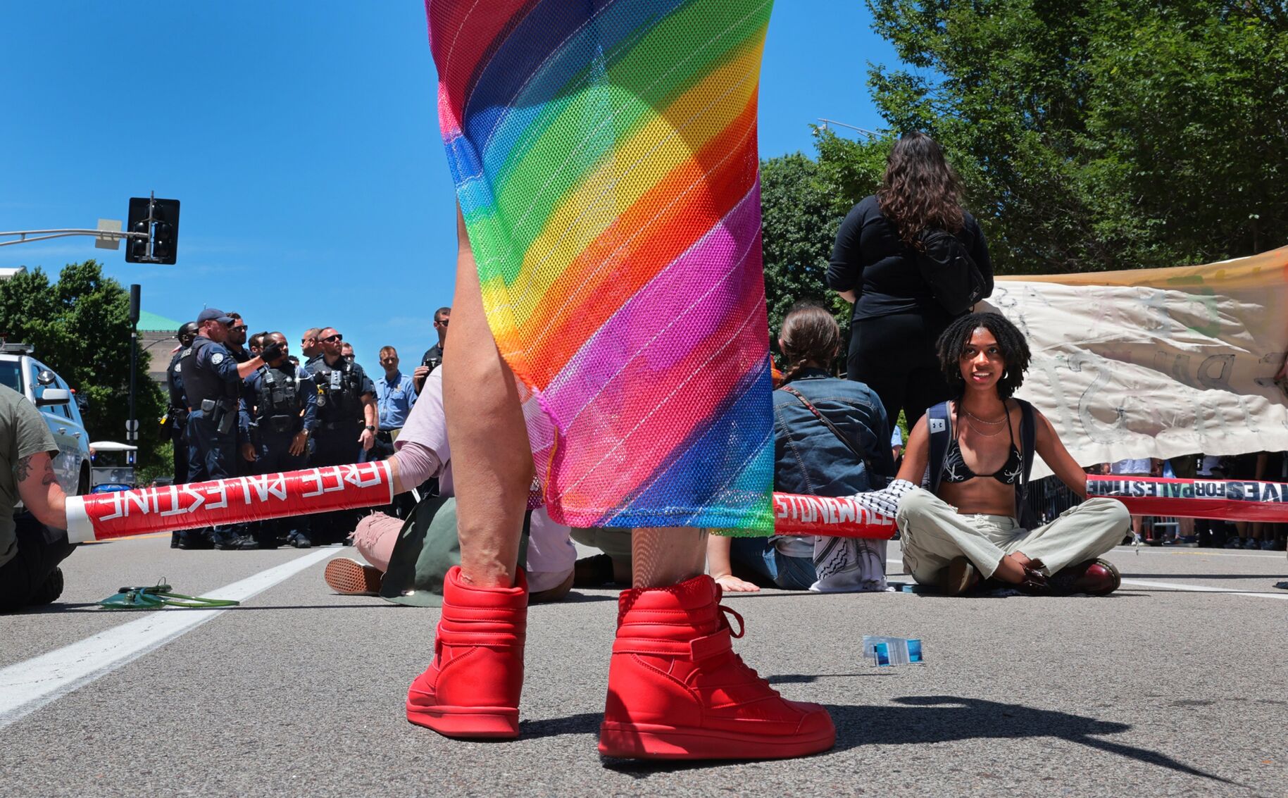 Pride parade delayed as anti-Boeing protesters block path